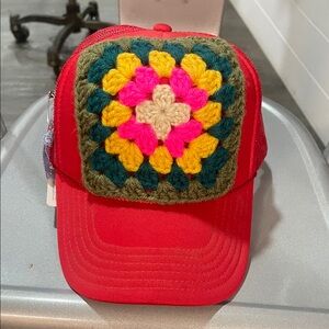 Colorful Crochet Patch Red Cap